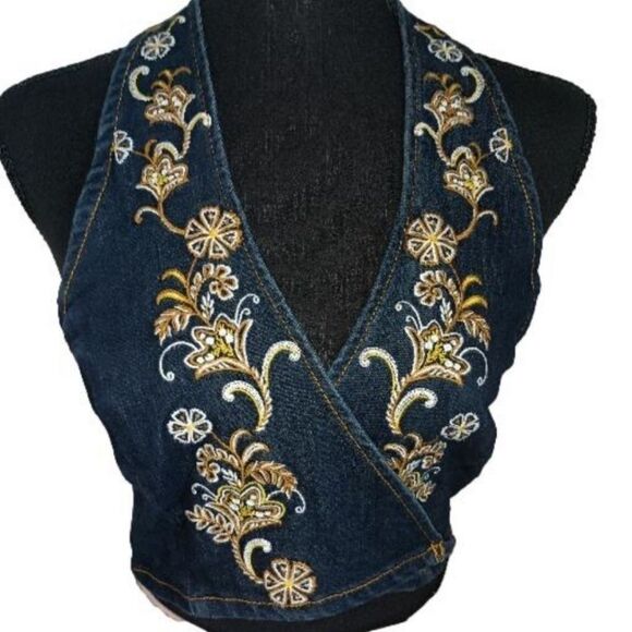 Forever 21 Tops - Forever 21 Denim Wrap Halter Top